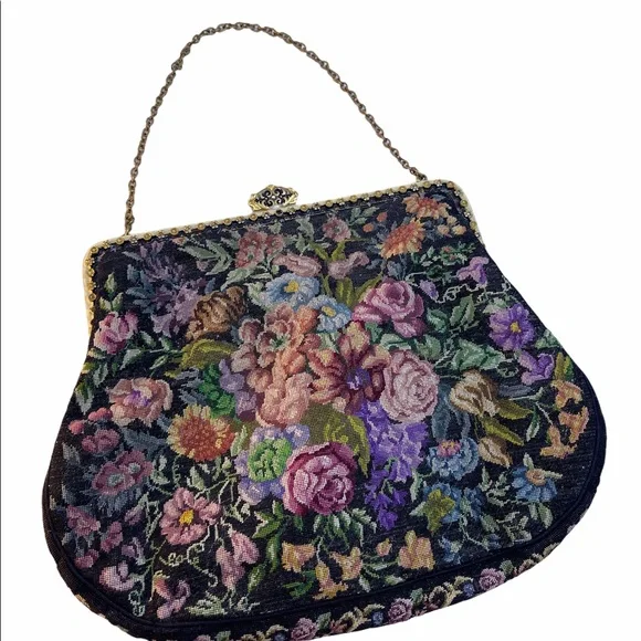 Victorian Handmade petite point Purse flowers Antique needlepoint - Picture 9 of 9